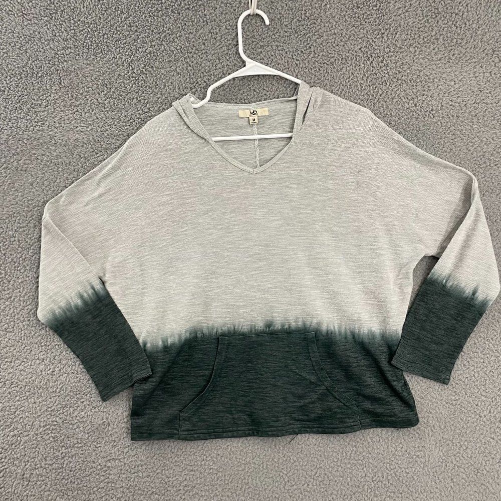 Ya Las Angles Women M‎ Gray Green Dip Dye Pullover Casual Hoodie